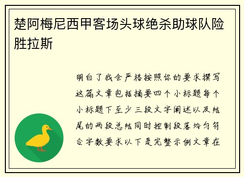 楚阿梅尼西甲客场头球绝杀助球队险胜拉斯